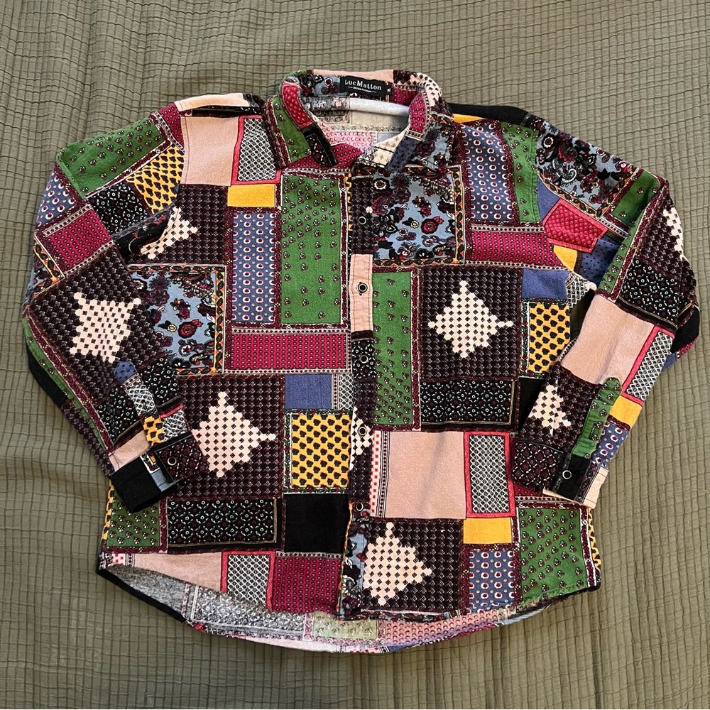 Luc Matton multicoloured patchwork button up cott… - image 1